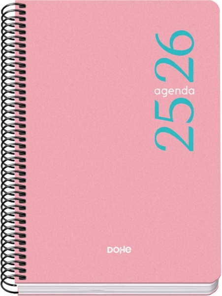 Dohe Esencial Agenda Escolar 25/26 Espiral A5 - Semana Vista - Papel 70g/m2 - Cubierta en Polipropileno - Rosa