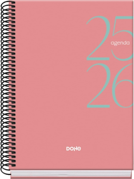Dohe System Agenda Escolar 25/26 Espiral A5 - Semana Vista - Papel 70g/m2 - Cubierta de Carton Plastificado - Rosa