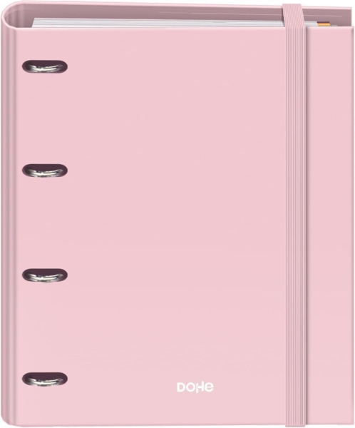 Dohe Serenity Carpeta de 4 Anillas Recambio 100 Hojas Cuadricula 5mm - A4 - Cierre con Goma - Con Separadores y sobre PP - Rosa