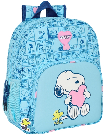 Safta Snoopy Love Mochila Infantil - Adaptable a Carro - 32x38x12cm - Azul Claro