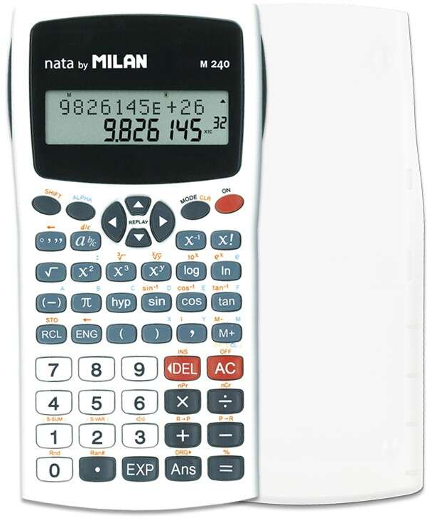 Milan M240 Calculadora Cientifica 10+2 Digitos - Pantalla de 2 Lineas - 240 Funciones - Blanco