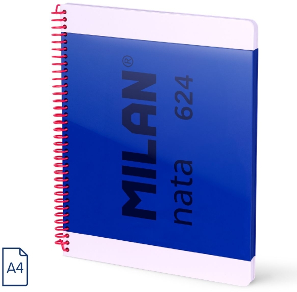 Milan Nata 624 Cuaderno Espiral A4 Pautado 7mm - 80 Hojas de 95 gr/m2 - Microperforado 4 Taladros - Azul
