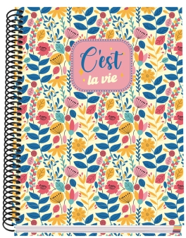 Dohe C`est la Vie Cuaderno Espiral A5 100 Hojas Cuadricula 5mm - Tapa Dura plastificada - Bandas de Color