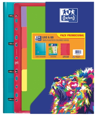 Oxford Live & Go Carpeta Europeanbinder A4+ con Recambio Cuadricula 5x5 + Separadores + Sobre Multitaladro - - Colores Vivos Surtidos