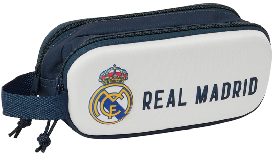 Safta Real Madrid Estuche Portatodo 3D - 2 Compartimentos - - 21x8x6cm - Blanco/Negro