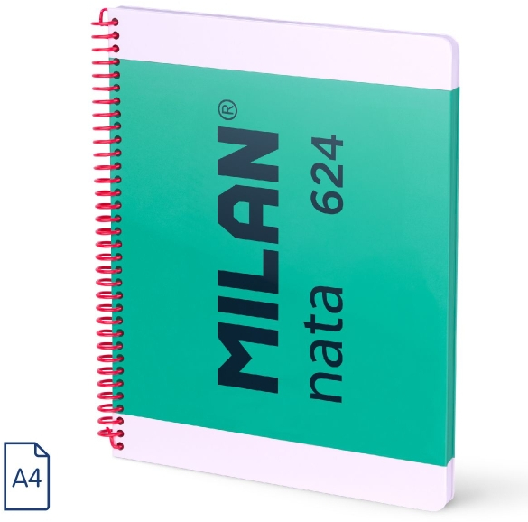 Milan Nata 624 Cuaderno Espiral A4 Cuadricula 5x5mm - 80 Hojas de 95 gr/m2 - Microperforado 4 Taladros - Verde