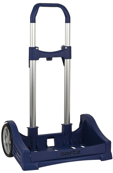 Safta Evolution Carro Portamochilas- Sujecion Universal - Ruedas de 14cm Antivibracion - Aluminio y Plastico PP - 40x85x28cm - Azul Oscuro