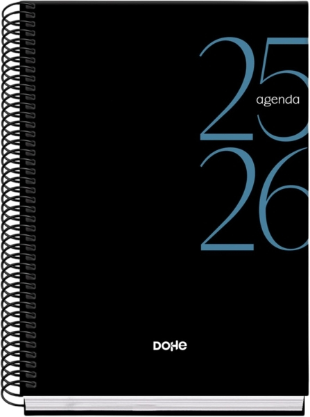 Dohe System Agenda Escolar 25/26 Espiral A5 - Dia Pagina - Papel 70g/m2 - Cubierta de Carton Plastificado - Negro