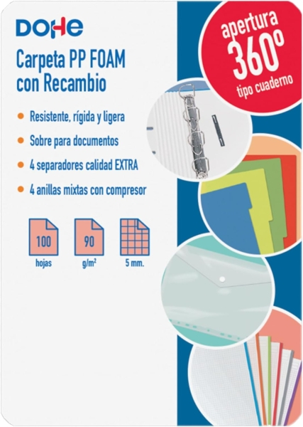 Imagen extra Dohe Colour Vibes Polyfoam Carpeta de 4 Anillas A4 Recambio 100 Hojas Cuadricula 5mm - Cubierta de Polyfoam 2mm - Cierre con Goma - Con Separadores y sobre PP - Rojo