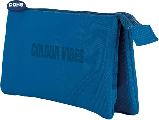 Dohe Colour Vibes Portatodo Triple - Cierre Doble con Cremallera y Tirador de Goma - Azul