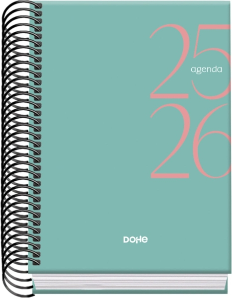 Dohe System Agenda Escolar 25/26 Espiral A6 - Dia Pagina - Papel 70g/m2 - Cubierta de Carton Plastificado - Verde