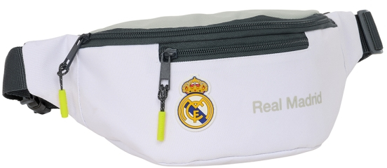 Safta Real Madrid 1ª Equipacion 24/25 Bolsa de Cintura - 2 Compartimentos - Ajustable - 23x12x9cm - Blanco/Negro