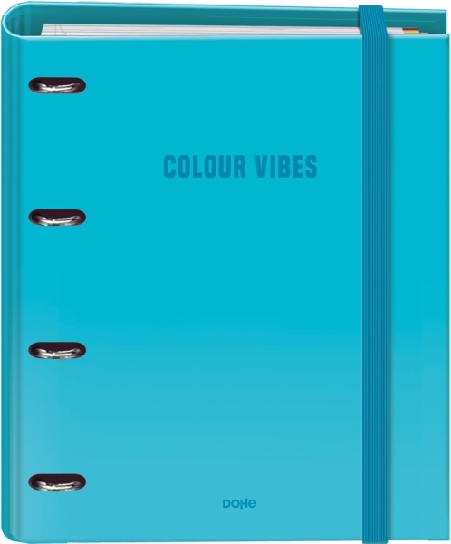 Dohe Colour Vibes Carpeta de 4 Anillas Recambio 100 Hojas Cuadricula 5mm - A4 - Cierre con Goma - Con Separadores y sobre PP - Azul Cyan