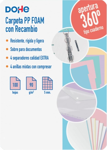 Imagen extra Dohe Serenity Polyfoam Carpeta de 4 Anillas A4 Recambio 100 Hojas Cuadricula 5mm - Cubierta de Polyfoam 2mm - Cierre con Goma - Con Separadores y sobre PP - Rosa