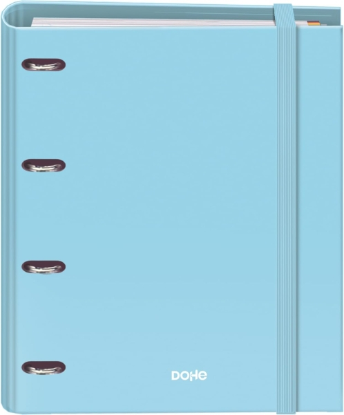 Dohe Serenity Carpeta de 4 Anillas Recambio 100 Hojas Cuadricula 5mm - A4 - Cierre con Goma - Con Separadores y sobre PP - Azul