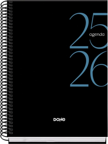 Dohe System Agenda Escolar 25/26 Espiral A5 - Semana Vista - Papel 70g/m2 - Cubierta de Carton Plastificado - Negro