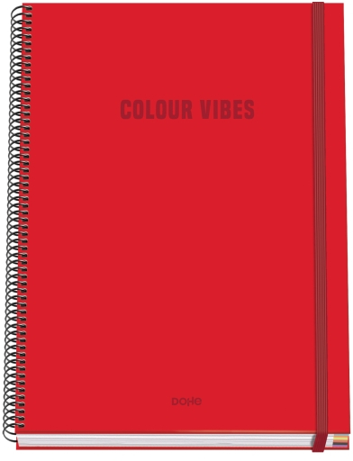 Dohe Colour Vives Cuaderno Espiral A4 100 Hojas Microperforadas Cuadricula 5mm - Tapa Dura Carton Forrado - - Bandas de - Rojo