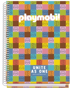 Dohe Playmobil Unite As One Cuaderno Espiral A5 100 Hojas Cuadricula 5mm - Tapa Dura plastificada - Bandas de Color