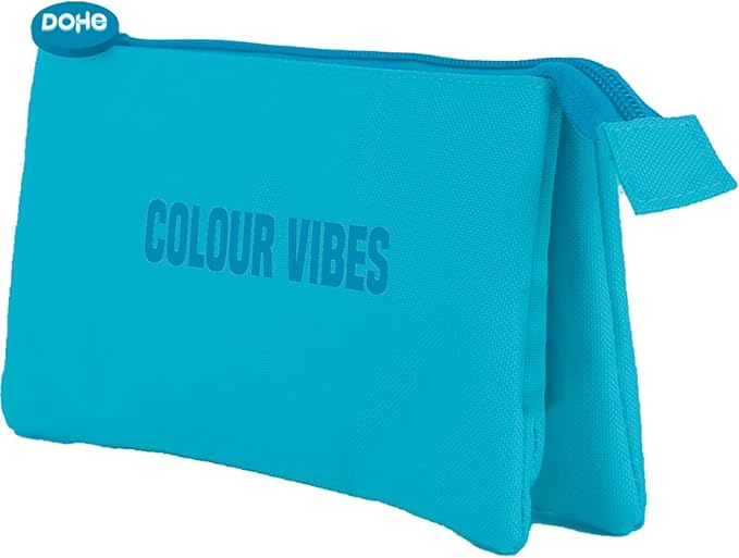 Dohe Colour Vibes Portatodo Triple - Cierre Doble con Cremallera y Tirador de Goma - Azul Cyan