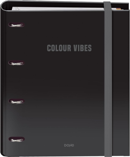 Dohe Colour Vibes Carpeta de 4 Anillas Recambio 100 Hojas Cuadricula 5mm - A4 - Cierre con Goma - Con Separadores y sobre PP - Negro
