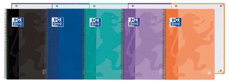 Oxford School Classic Europeanbook 1 Cuaderno A4+ 80 Hojas Microperforadas Cuadricula 5x5mm - Tapa de Plastico Translucido - Colores Surtidos