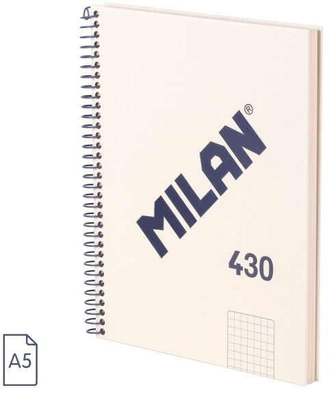 Milan Serie 1918 Cuaderno Espiral A5 Cuadricula 5x5mm - 80 Hojas de 95 gr/m2 - Microperforado 2 Taladros - Beige