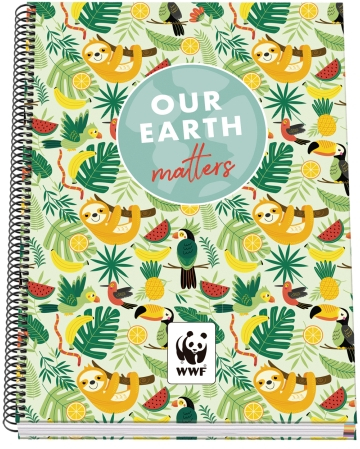 Dohe WWF Tropic Cuaderno Espiral A4 100 Hojas Microperforadas Cuadricula 5mm - Tapa Dura Carton Forrado - Bandas de Color