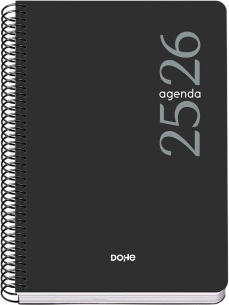 Dohe Esencial Agenda Escolar 25/26 Espiral A5 - Semana Vista - Papel 70g/m2 - Cubierta en Polipropileno - Negro