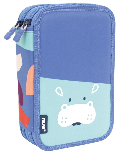 Milan Fun Animals Plumier de 2 Pisos con Contenido - Azul/Turquesa