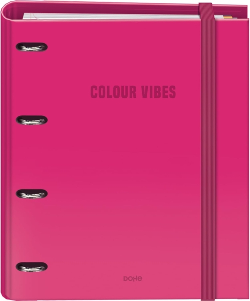 Dohe Colour Vibes Carpeta de 4 Anillas Recambio 100 Hojas Cuadricula 5mm - A4 - Cierre con Goma - Con Separadores y sobre PP - Rosa