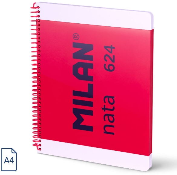 Milan Nata 624 Cuaderno Espiral A4 Pautado 7mm - 80 Hojas de 95 gr/m2 - Microperforado 4 Taladros - Rosa
