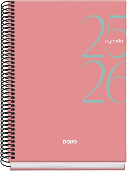 Dohe System Agenda Escolar 25/26 Espiral A5 - Dia Pagina - Papel 70g/m2 - Cubierta de Carton Plastificado - Rosa