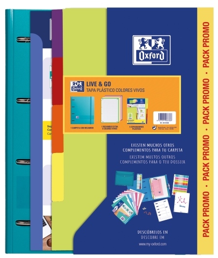 Oxford Europeanbinder Live & Go Carpeta A4+ con Recambio + Separadores - Tapa de Plastico Polyfoam - Colores Vivos Aleatorios