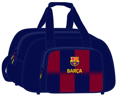 Safta F.C. Barcelona Bolsa Deporte - Bandolera Ajustable - Fondo Semirigido Extraible - 40x24x23cm - Tacos Protectores - Rojo y Azul
