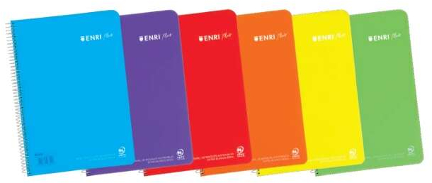 Enri Plus Cuaderno Espiral Cuarto Cuadriculado 4x4mm - 80 Hojas 90gr con Margen - Tapa Plastico - Colores Surtidos