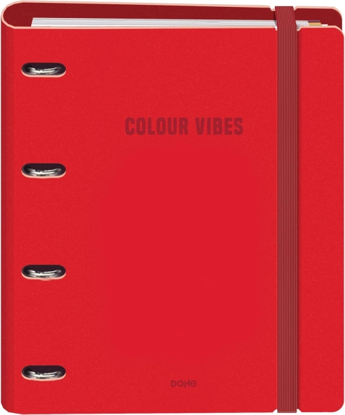 Dohe Colour Vibes Polyfoam Carpeta de 4 Anillas A4 Recambio 100 Hojas Cuadricula 5mm - Cubierta de Polyfoam 2mm - Cierre con Goma - Con Separadores y sobre PP - Rojo