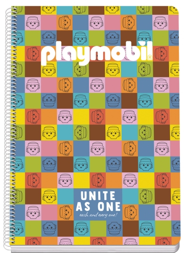 Dohe Playmobil Unite As One Cuaderno Espiral Folio 80 Hojas Cuadricula 4mm con Margen - Tapa Rigida plastificada - 