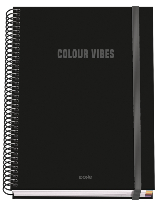 Dohe Colour Vives Cuaderno Espiral A5 100 Hojas Cuadricula 5mm - Tapa Dura plastificada - Bandas de - - Negro