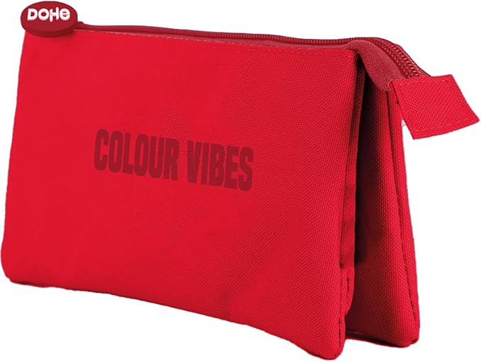 Dohe Colour Vibes Portatodo Triple - Cierre Doble con Cremallera y Tirador de Goma - Rojo