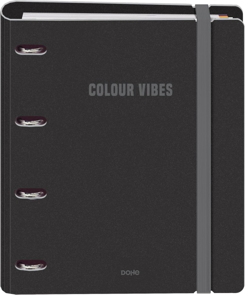 Dohe Colour Vibes Polyfoam Carpeta de 4 Anillas A4 Recambio 100 Hojas Cuadricula 5mm - Cubierta de Polyfoam 2mm - Cierre con Goma - Con Separadores y sobre PP - Negro