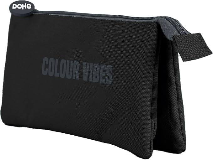 Dohe Colour Vibes Portatodo Triple - Cierre Doble con Cremallera y Tirador de Goma - Negro