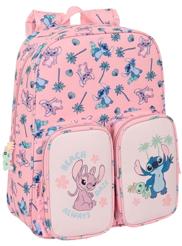 Safta Stitch Beach Mochila Infantil Bolsillos - Adaptable a Carro - 26x34x11cm - Rosa
