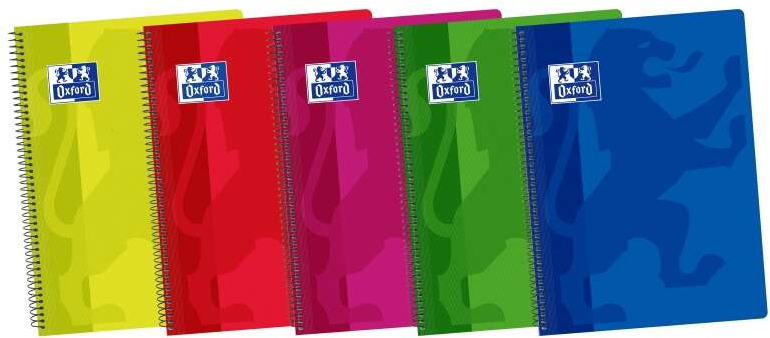 Oxford School Classic Cuaderno Espiral Folio 80 Hojas 1 Linea con Margen - Tapa de Plastico - Colores Surtidos