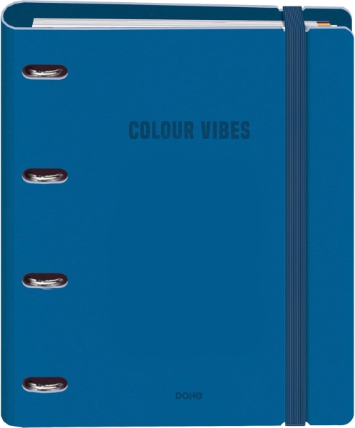 Dohe Colour Vibes Polyfoam Carpeta de 4 Anillas A4 Recambio 100 Hojas Cuadricula 5mm - Cubierta de Polyfoam 2mm - Cierre con Goma - Con Separadores y sobre PP - Azul