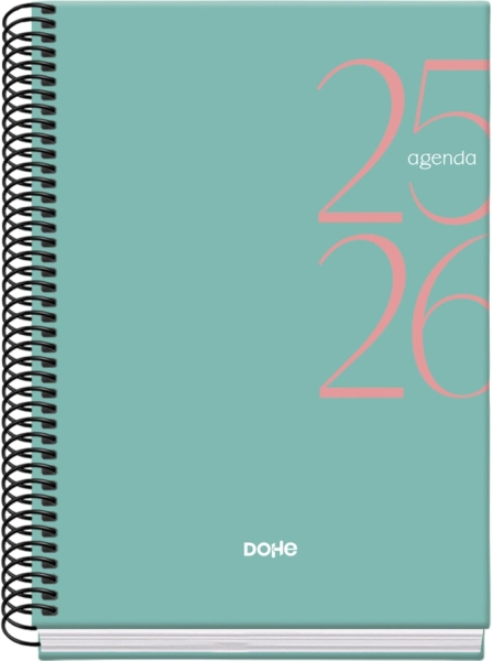 Dohe System Agenda Escolar 25/26 Espiral A5 - Dia Pagina - Papel 70g/m2 - Cubierta de Carton Plastificado - Verde