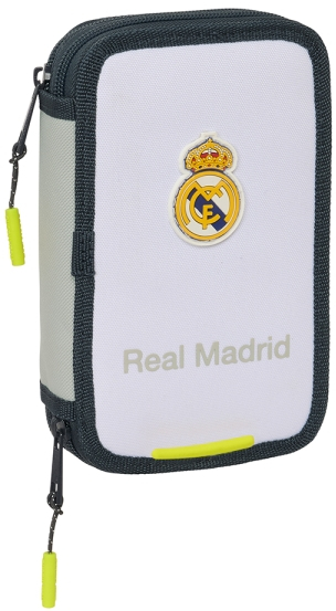 Safta Real Madrid 1ª Equipacion 24/25 Plumier 28 Pcs - 2 Compartimentos - 28 Piezas - 12.5x19.5x4cm - Blanco/Negro
