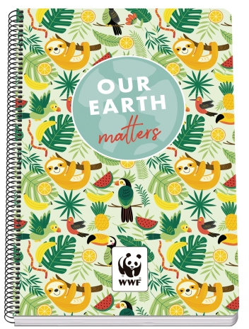 Dohe WWF Tropic Cuaderno Espiral Folio 80 Hojas Cuadricula 4mm con Margen - Tapa Rigida plastificada - 
