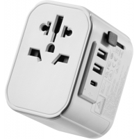 Ewent Adaptador de Viaje Universal - Conexiones para Europa (Schuko), USA, UK, Australia, China - 2xUSB-A - 1xUSB-C - Color Plata