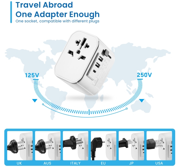Imagen extra Ewent Adaptador de Viaje Universal - Conexiones para Europa (Schuko), USA, UK, Australia, China - 2xUSB-A - 1xUSB-C - Color Plata