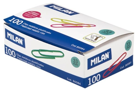 Caja de 100 Clips Metalicos Plastificados 33mm de Colores Surtidos